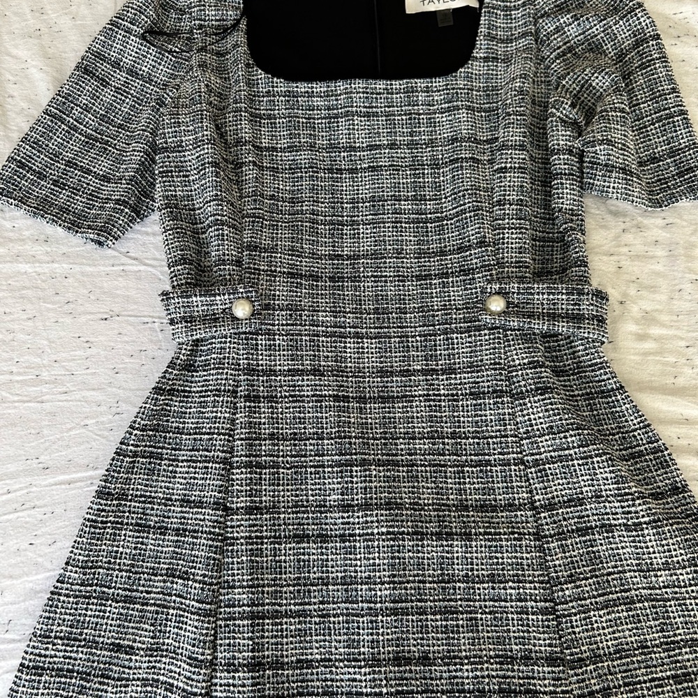 Talbots Black and White A-Line Mini Dress with Square Neck